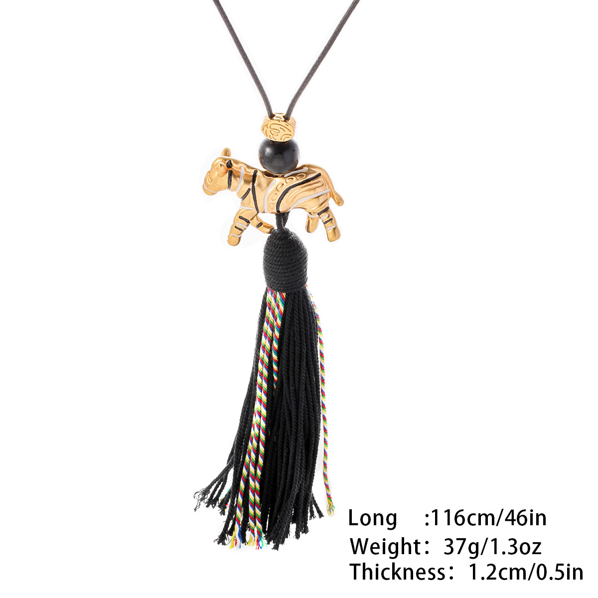 Nasha Ethnic style niche original woven rope tassel Little Horse zodiac Year sweater chain Light Luxury high-end long necklace Item Picture