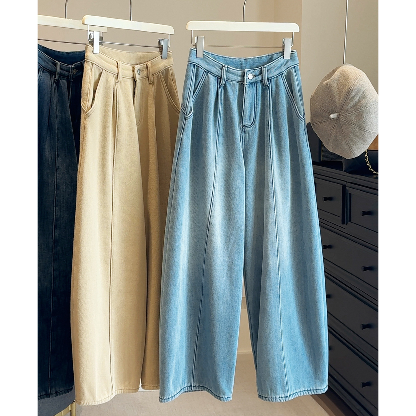 带钻牛仔裤/牛仔裤/牛仔裤阔腿/库存/牛仔短裤女产品图