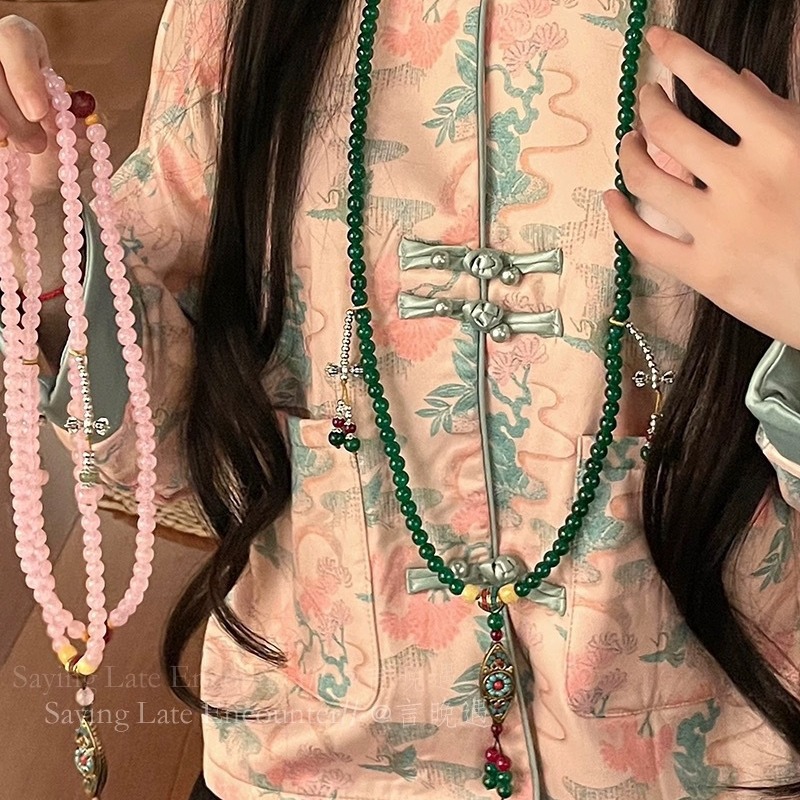 国风新中式长款珠链斜挎链流苏挂坠项链复古文艺汉服旗袍配饰秋冬产品图