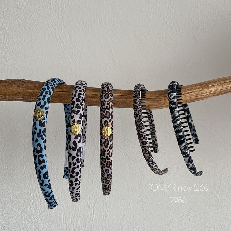 Korean autumn and winter retro and simple leopard print girl's hair band, fine edge round label, high-end headband, high head top hair accessory for women
