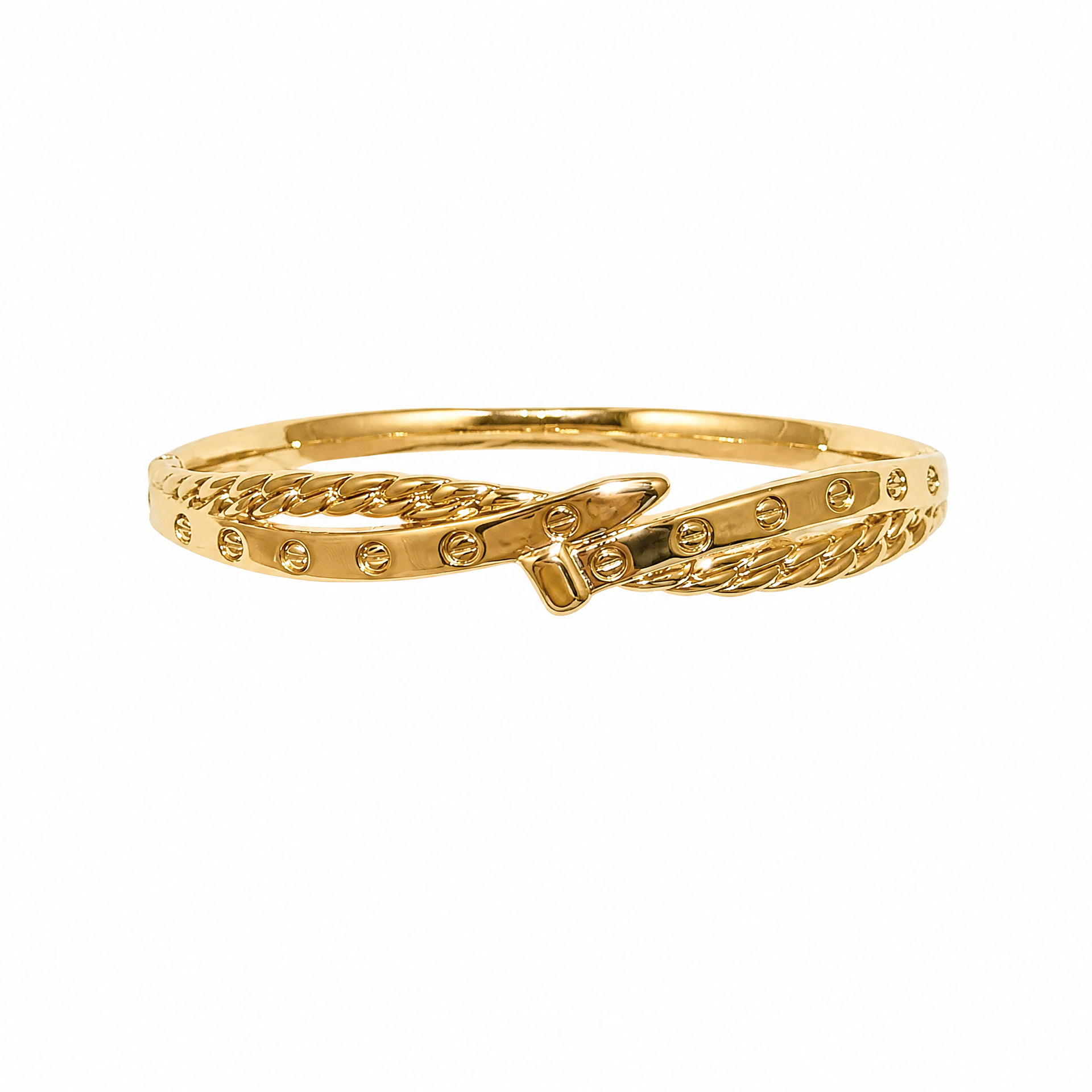 Cross-border light luxury titanium steel open ring with 18K gold plating that does not fade, geometric texture diamond ring