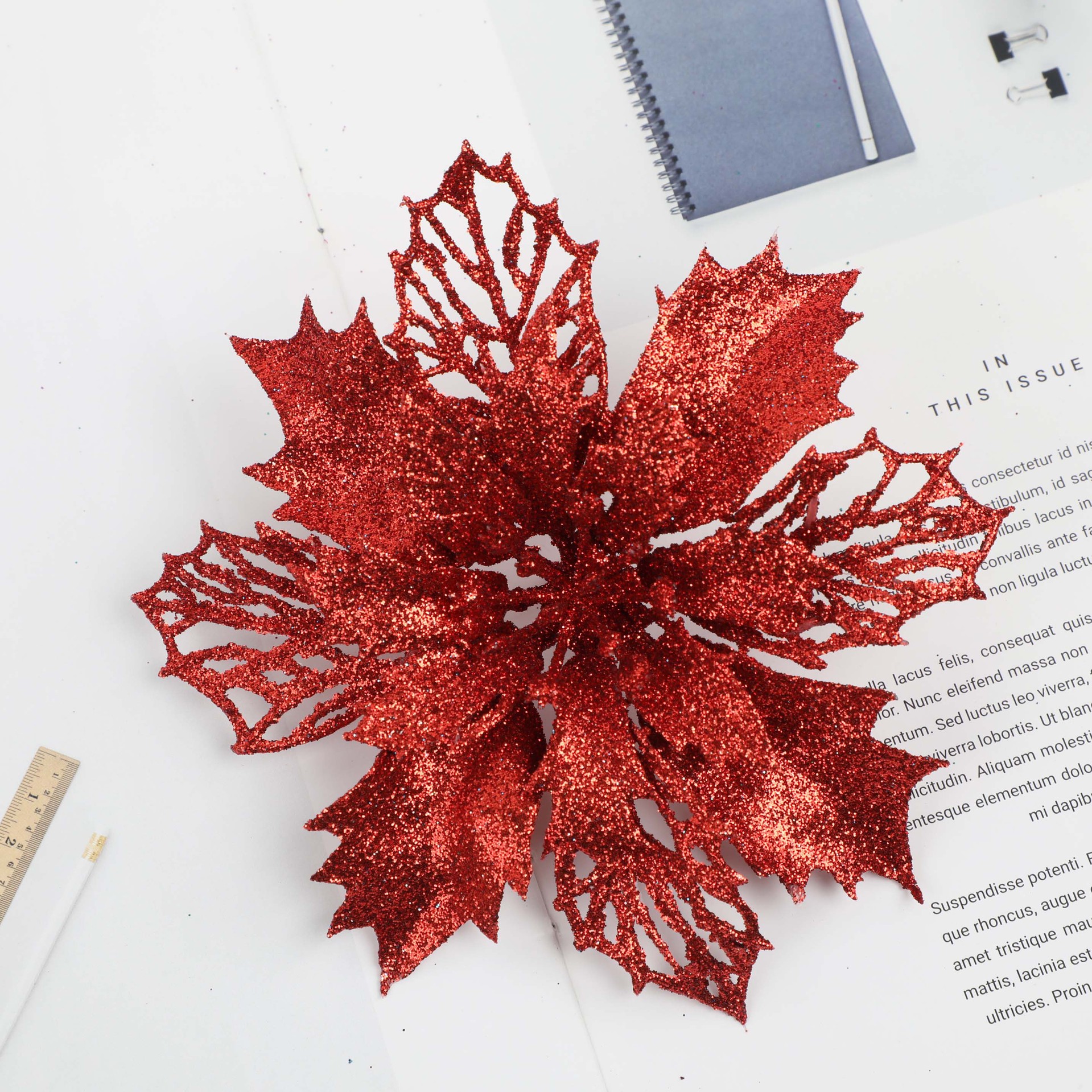 仿真花金粉花圣诞场景布置装饰party节日ins圣诞节装饰花朵批发白底实物图