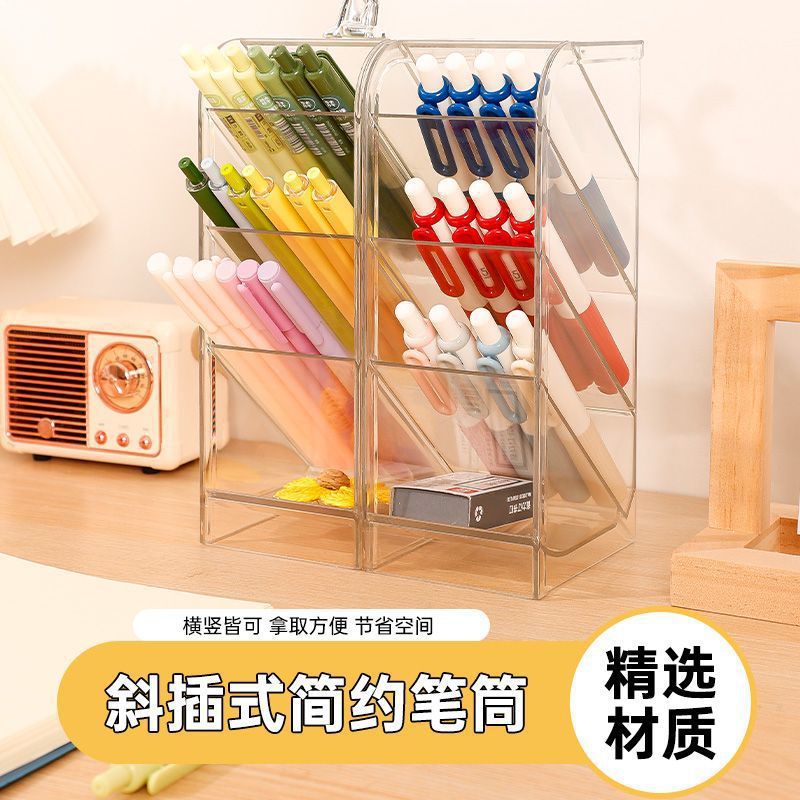 A slanted pen holder for women, an ins Nordic style, simple and transparent pen holder, a multi-functional pen bucket, and a student storage box Specification image
