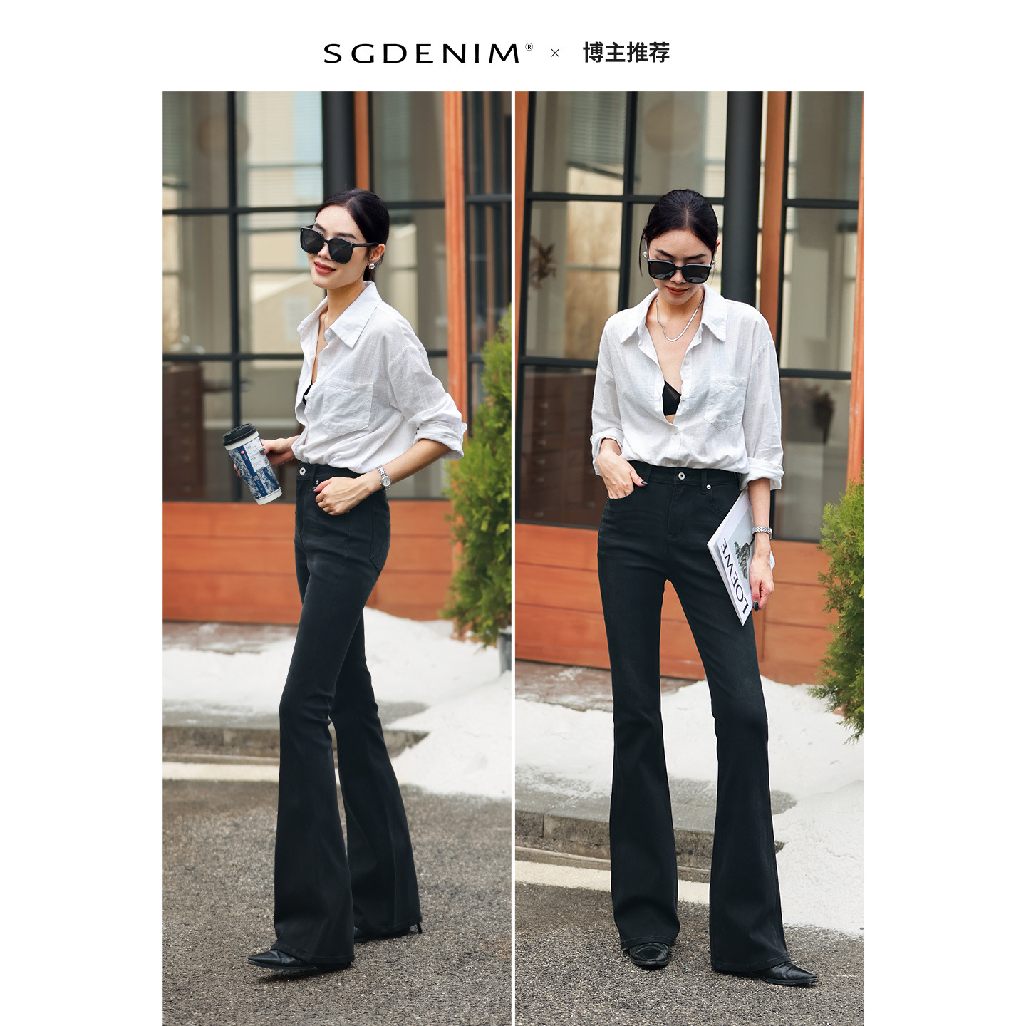 Fleece/black and gray high-waisted Jeans for women, slightly flared, four-sided elastic, slimming, 25 autumn and winter new, lifting the buttocks, tight Specification image