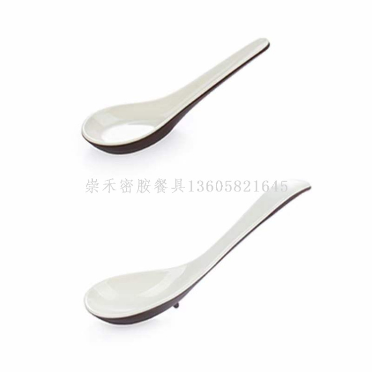 Melamine tableware, brown and white two-color soup spoons, rice spoons, water cups and tea cups, A5 material melamine spoons and cups series Application Scenario