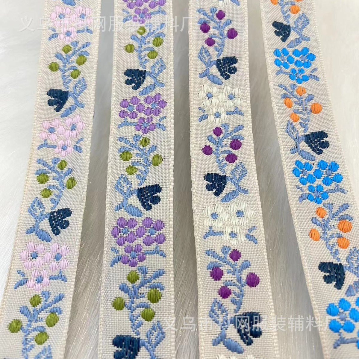 2.1cm米底花草手工DIY蝴蝶结织带时尚汉服演出服装辅料