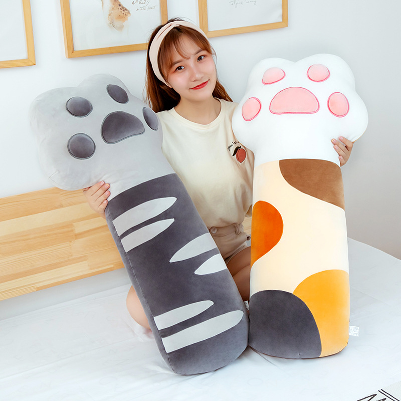 Cartoon cute cat paw throw pillow, cat paw sleeping, long strip doll, bed doll, plush toy with LOGO Specification image