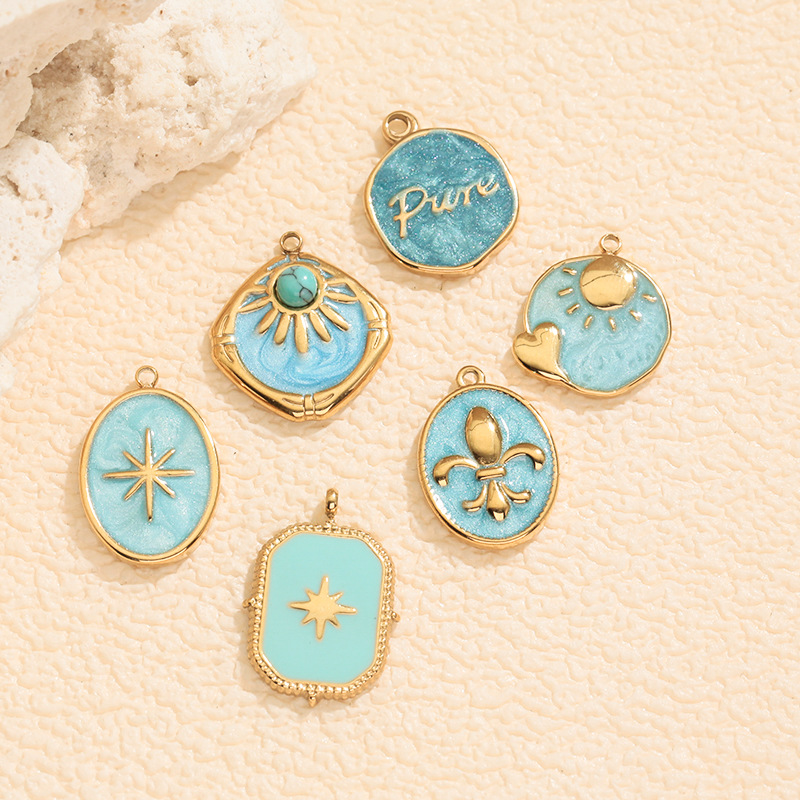 Cross-border European and American Sun, Moon, Stars, Girl Series Fresh stainless steel oil-dripping DIY pendant accessories Specification image