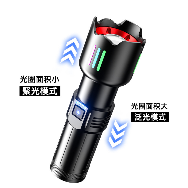 New household telescopic high-endurance cross-border high-power flashlight, lumen flashlight, zoom outdoor, made of aluminum alloy Specification image