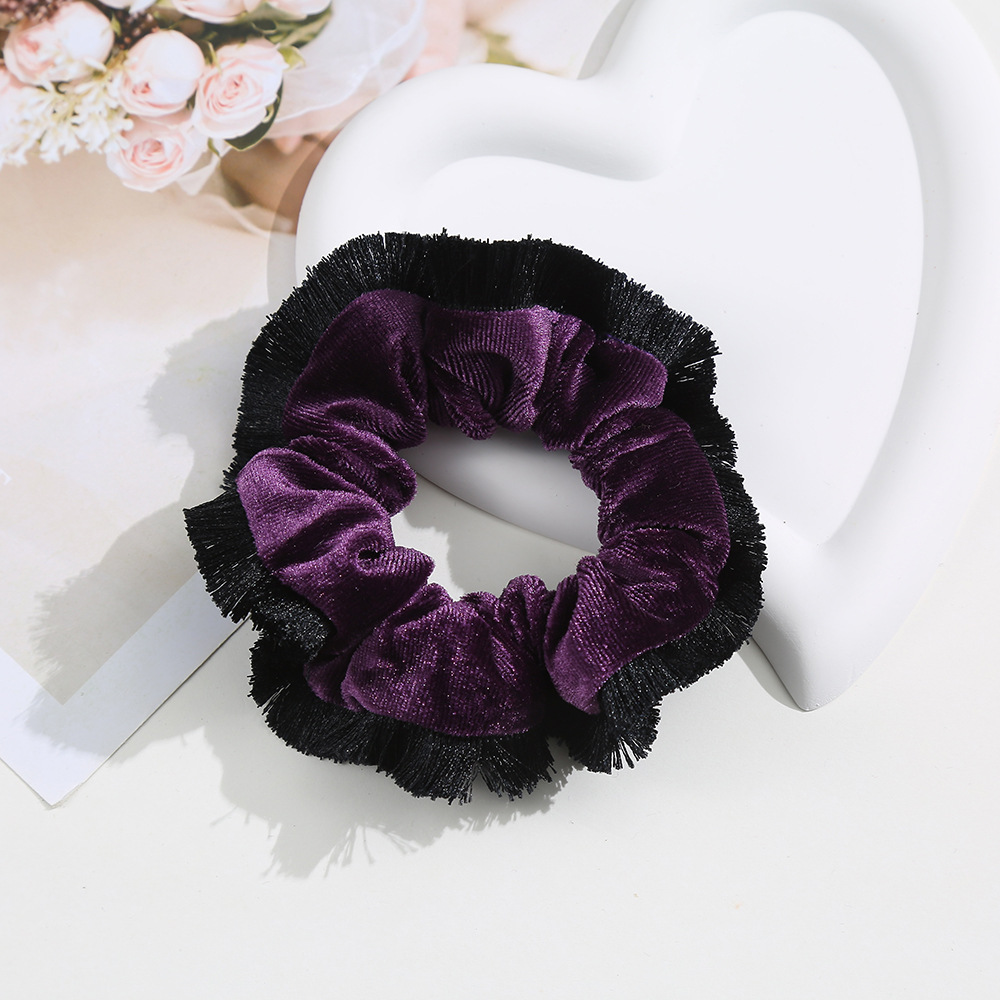 Cross-border colored velvet hair band, mom's large intestine band, retro classic hair band, headwear, tassel fringe, hair band wholesale Specification image