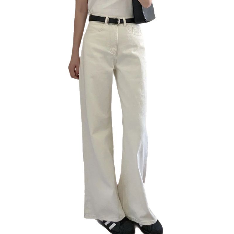 White straight-leg jeans for women's autumn and winter 2025 new style, high-waisted, petite look, fleece loose, narrow wide-leg pants Item Picture