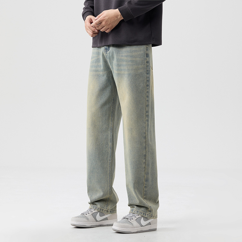 2025 Autumn/Winter new style jeans, men's American-style washed straight-leg wide-leg pants, teen fashion brand loose long pants Specification image