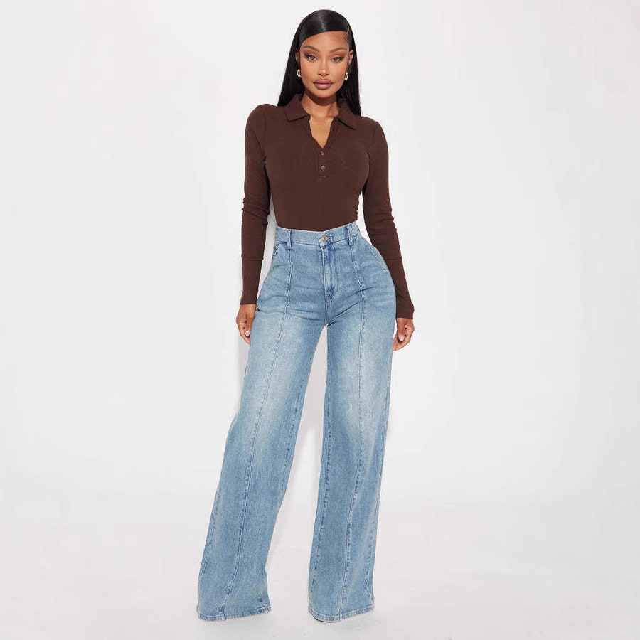 宽松牛仔裤新款跨境欧美时尚直筒裤水洗街头牛仔女裤亚马逊瘦腰女