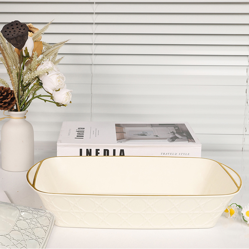 PET transparent patterned fruit platter with lid storage, light luxury and simple octagonal handle fruit platter with lid Specification image