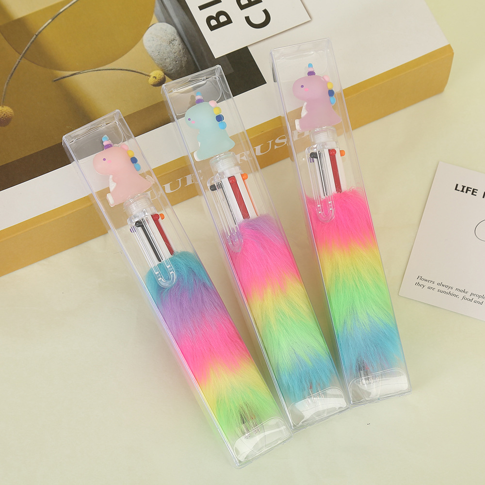 Cartoon cute dinosaur plush notebook pen, multi-color creative advertising gift pen, Korean version high appearance level ballpoint pen wholesale ballpoint pen details Picture