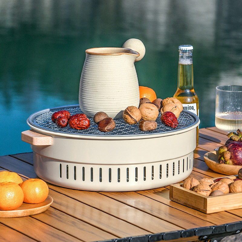 围炉煮茶室内电围炉烤火家用取暖炭火炉户外便携两用多功能烧烤炉