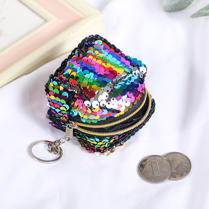 Cross-border sequined bag, coin bag, two-color three-dimensional sequined coin purse, women's mini wallet, storage small bag, portable fringed sequined bag details Picture