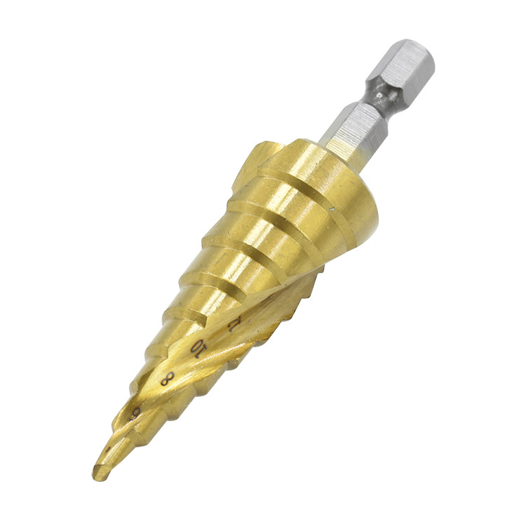 Pagoda step drill, spiral step drill, hexagonal handle, bagged, 4PC4241 material hexagonal step drill punch Specification drawing