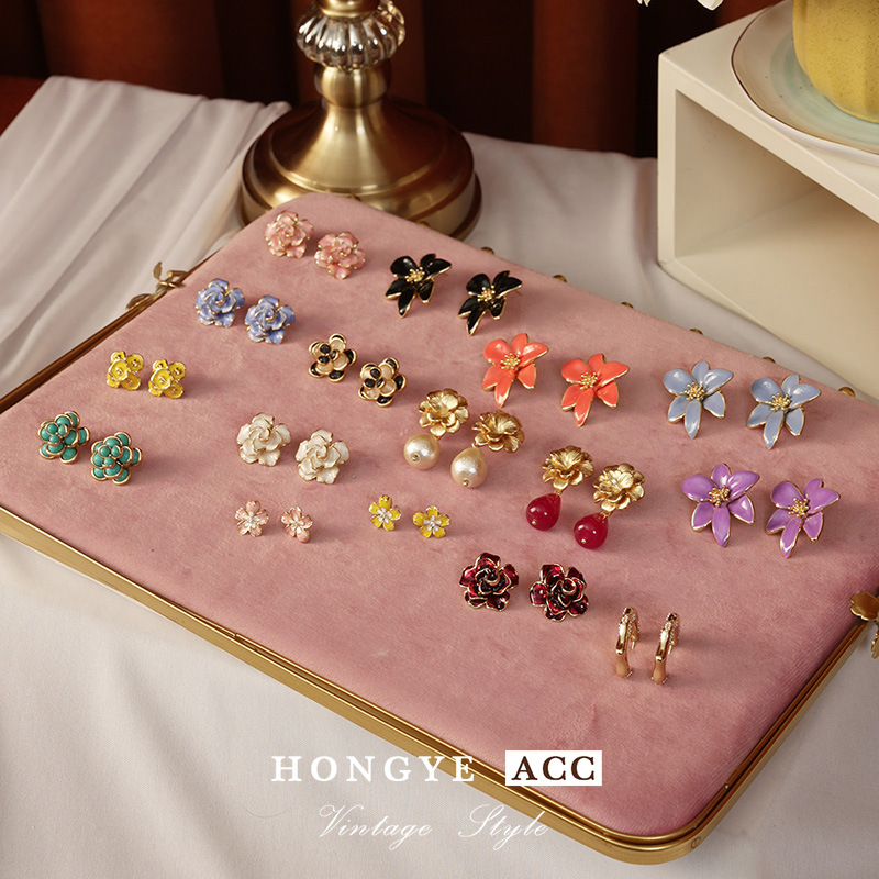 花朵耳环新中式法式中古风春夏百搭滴油珐琅高级设计女士耳饰批发