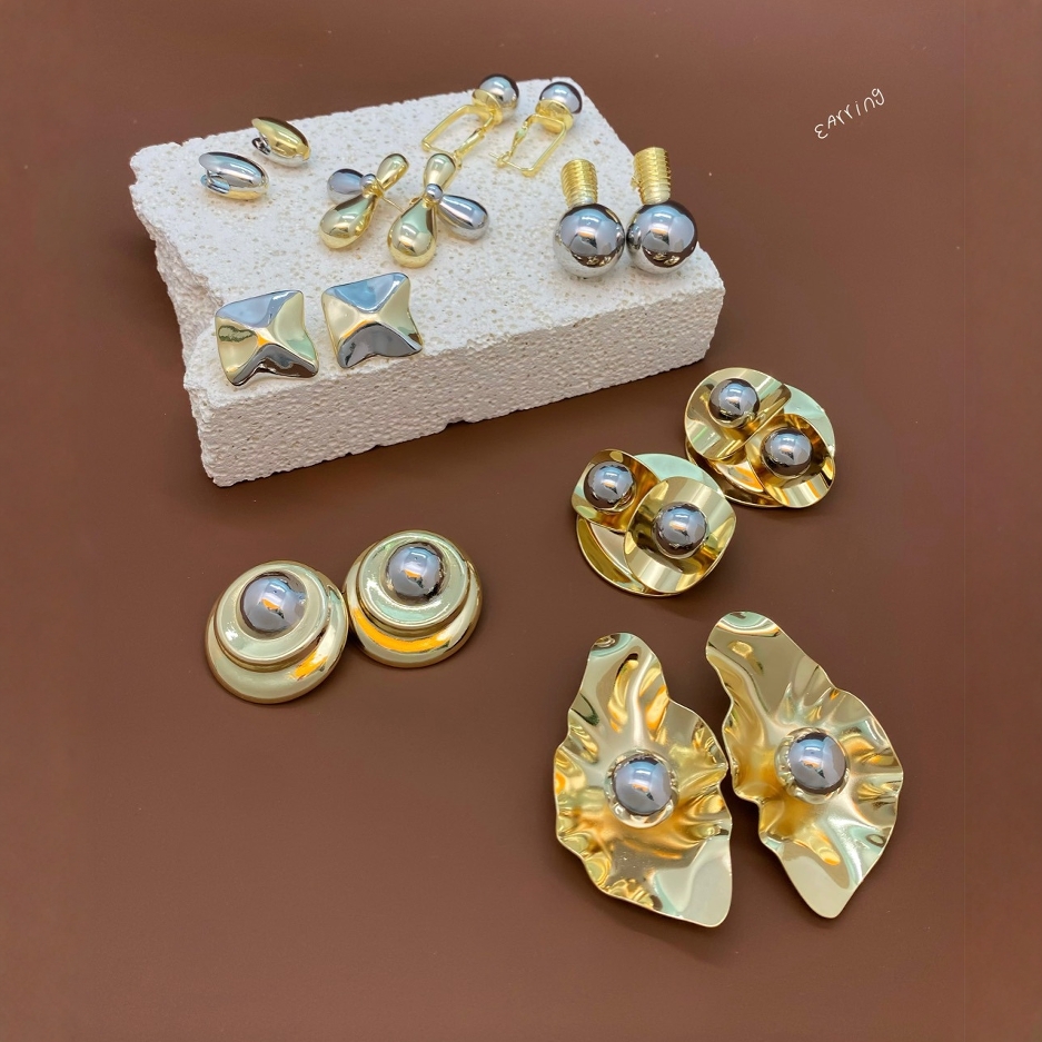 European and American style popular two-tone gold earrings, 18K gold electroplated, fashionable, simple and elegant earrings for women full figure