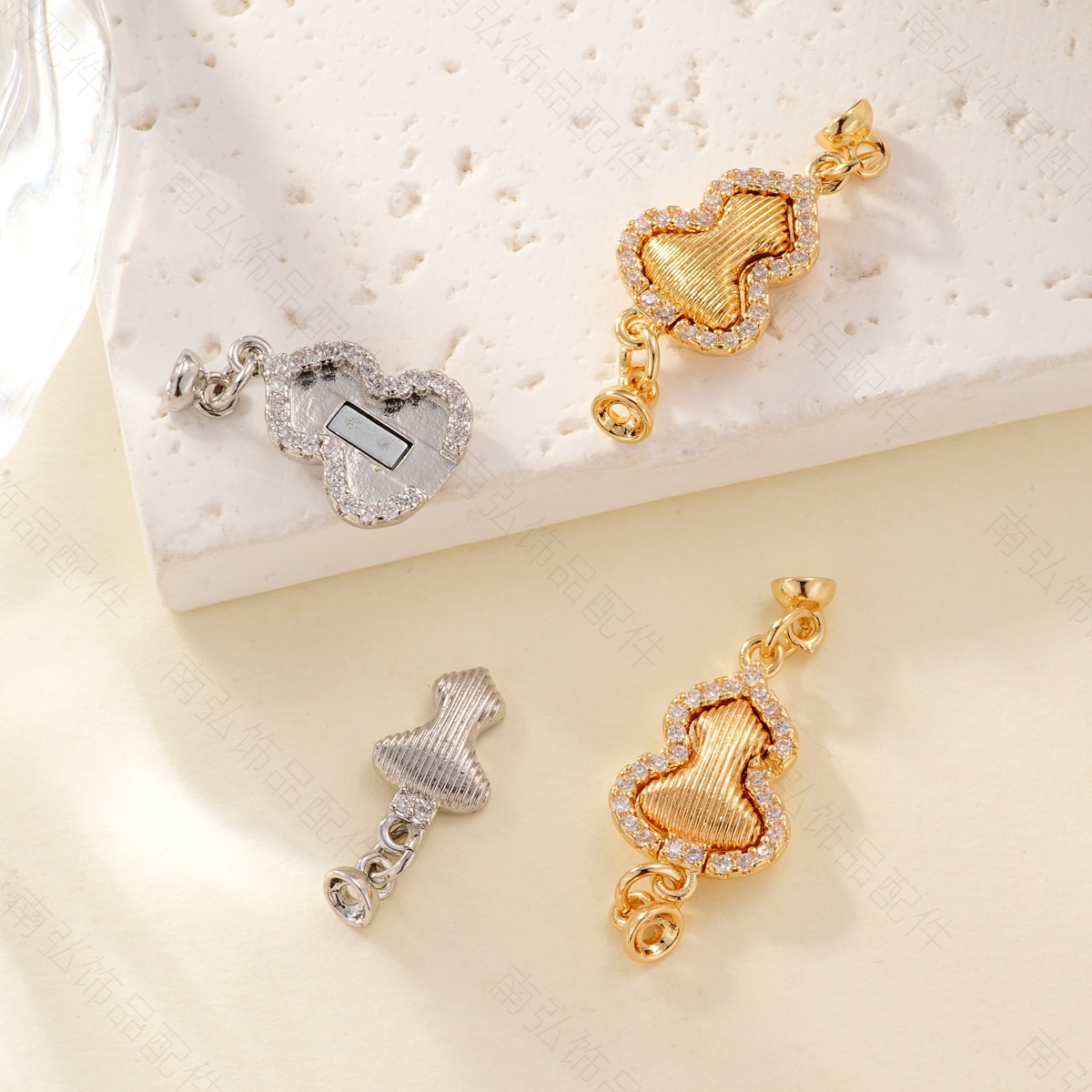 Copper-plated real gold, high color retention, zirconium-inlaid gourd, magnetic clasp, pearl connection clasp, bracelet, necklace clasp, DIY jewelry accessories