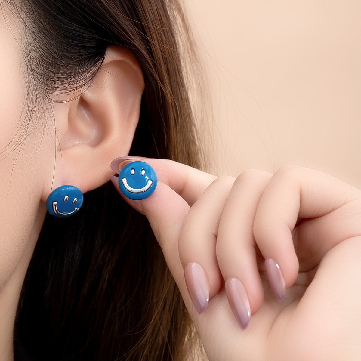 Dongdaemun, South Korea, dopamine drop glaze round smiley face stud earrings for women, small, high-end, simple and versatile earrings details Picture