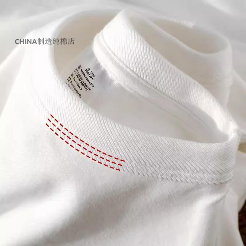 Xinjiang cotton 400g heavy white pure cotton short-sleeved men's T-shirt, couple's outfit, base layer, American half-sleeved women's T-shirt details Picture