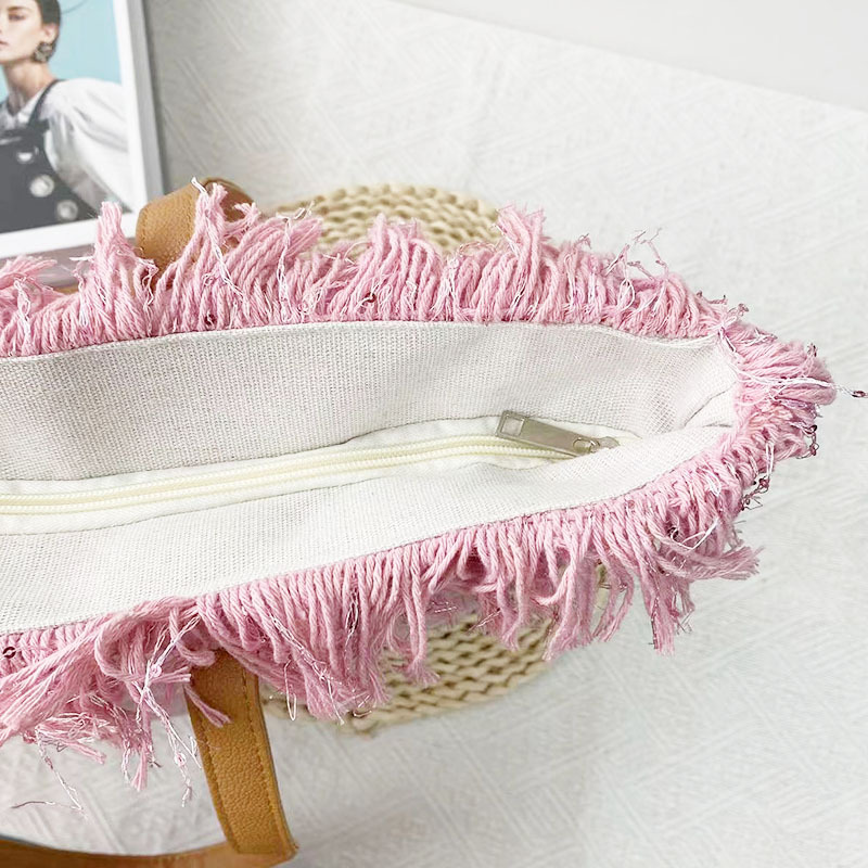 Cross-Border Canvas Bag, Fringed Handbag, Large-Capacity Portable Japanese Solid Color Fringed Tote Bag, Beach Bag, Fringed Woven Bag, Women's Single-Shoulder Handbag, Tote Bag, Women's Canvas Bag Specification drawing