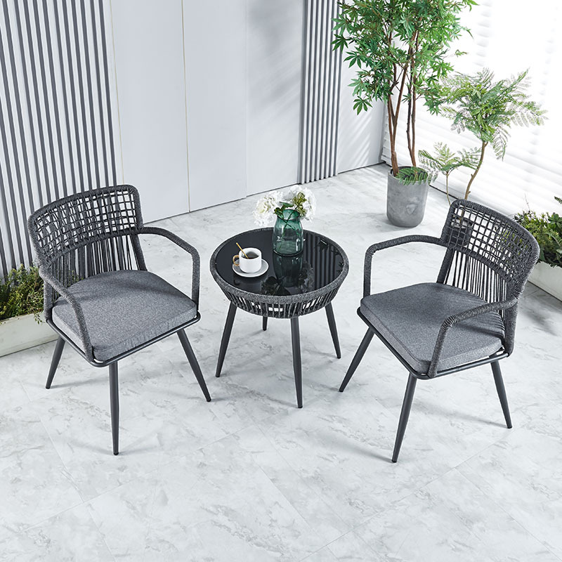 Outdoor table and chair, courtyard rest, rattan woven chair, waterproof outdoor garden exposed, plastic wood table, aluminum alloy table and chair combination details Picture