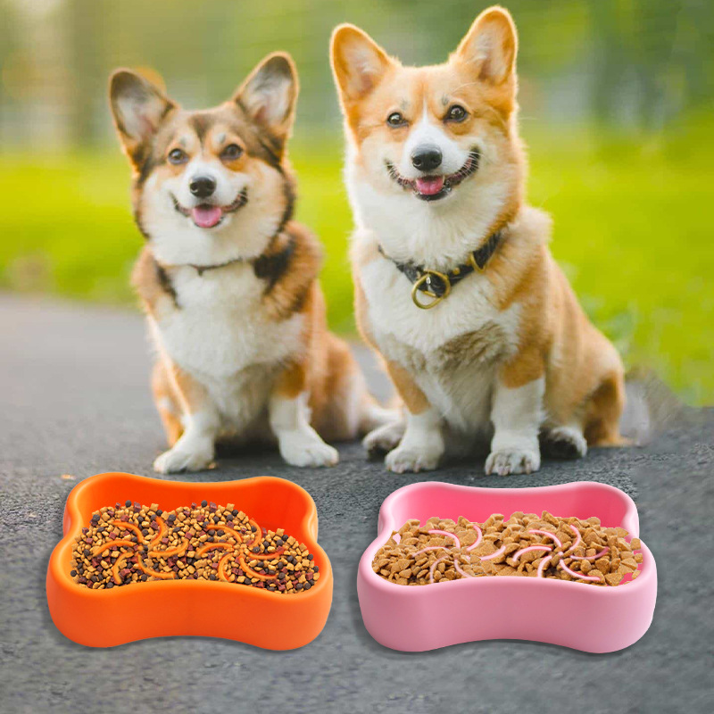 Amazon bone-style pet drinking and slow food silicone basin, wholesale pet supplies, dog anti-choking slow food plate details Picture