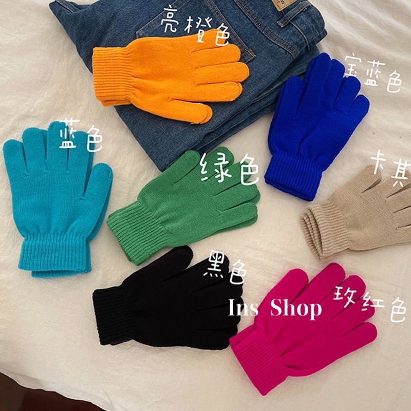 ins糖果色手套秋冬季保暖防寒纯色百搭学生毛线针织情侣跨境热销