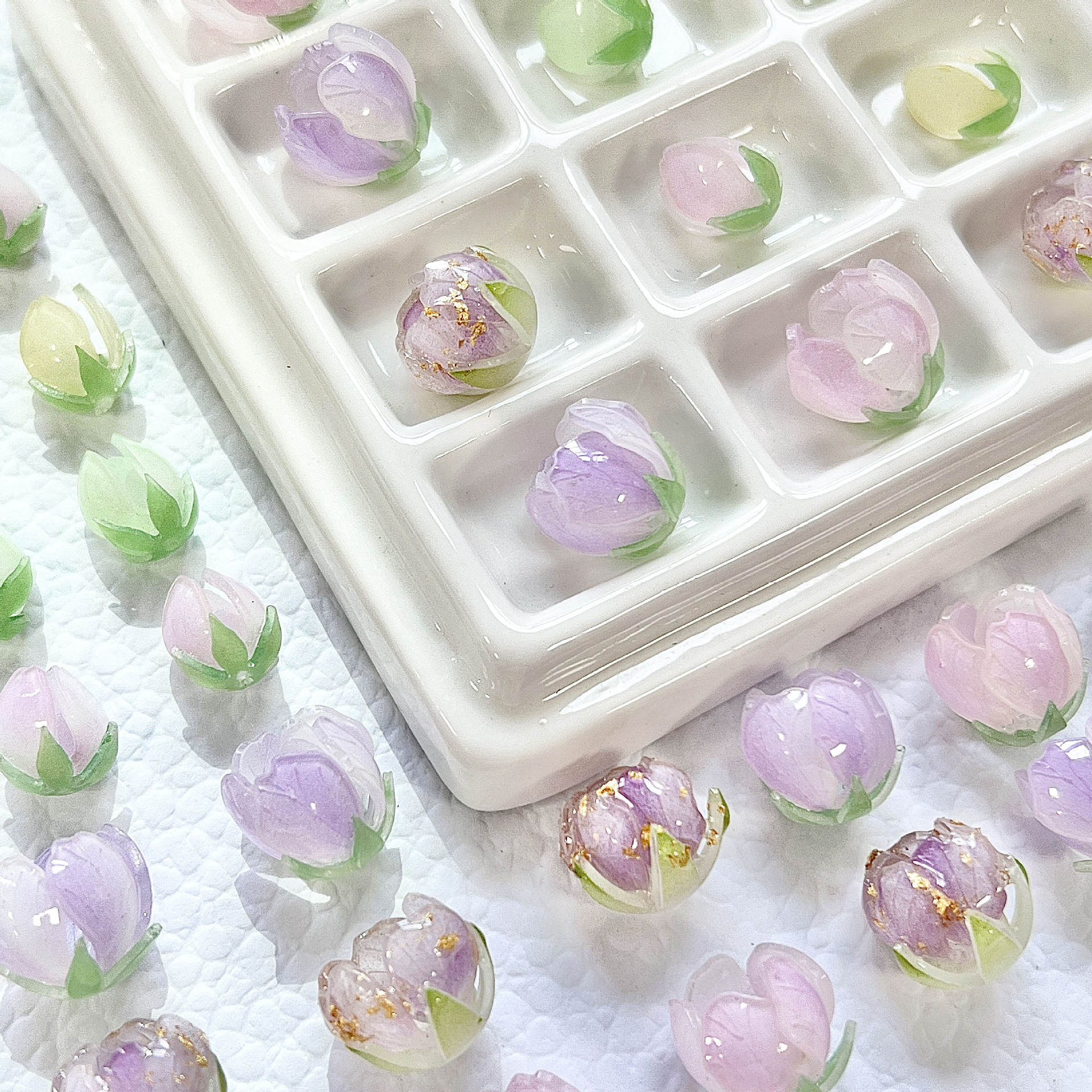 国风复古感古风晕染花苞金箔花朵热缩片穿孔贴片diy手工发簪配件