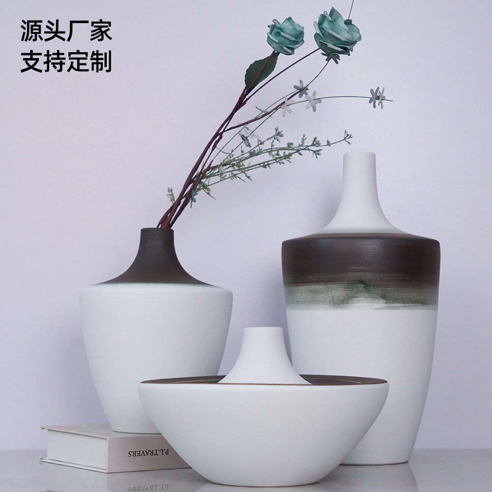 2025 Modern ink-wash style matte frosted Ceramic Vase, creative flower arrangement, sample room home soft furnishing display