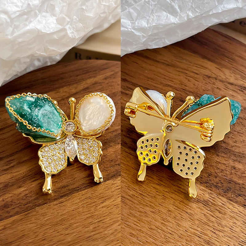 NALA娜啦轻奢高档胸针淡水珍珠蝴蝶重工精致别针大衣旗袍百搭胸花产品图