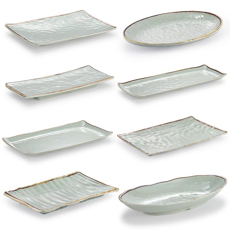 Melamine rectangular plates, imitation porcelain Japanese dinner plates, oval fish plates, creative hot pot restaurant plates, sushi plates, commercial use