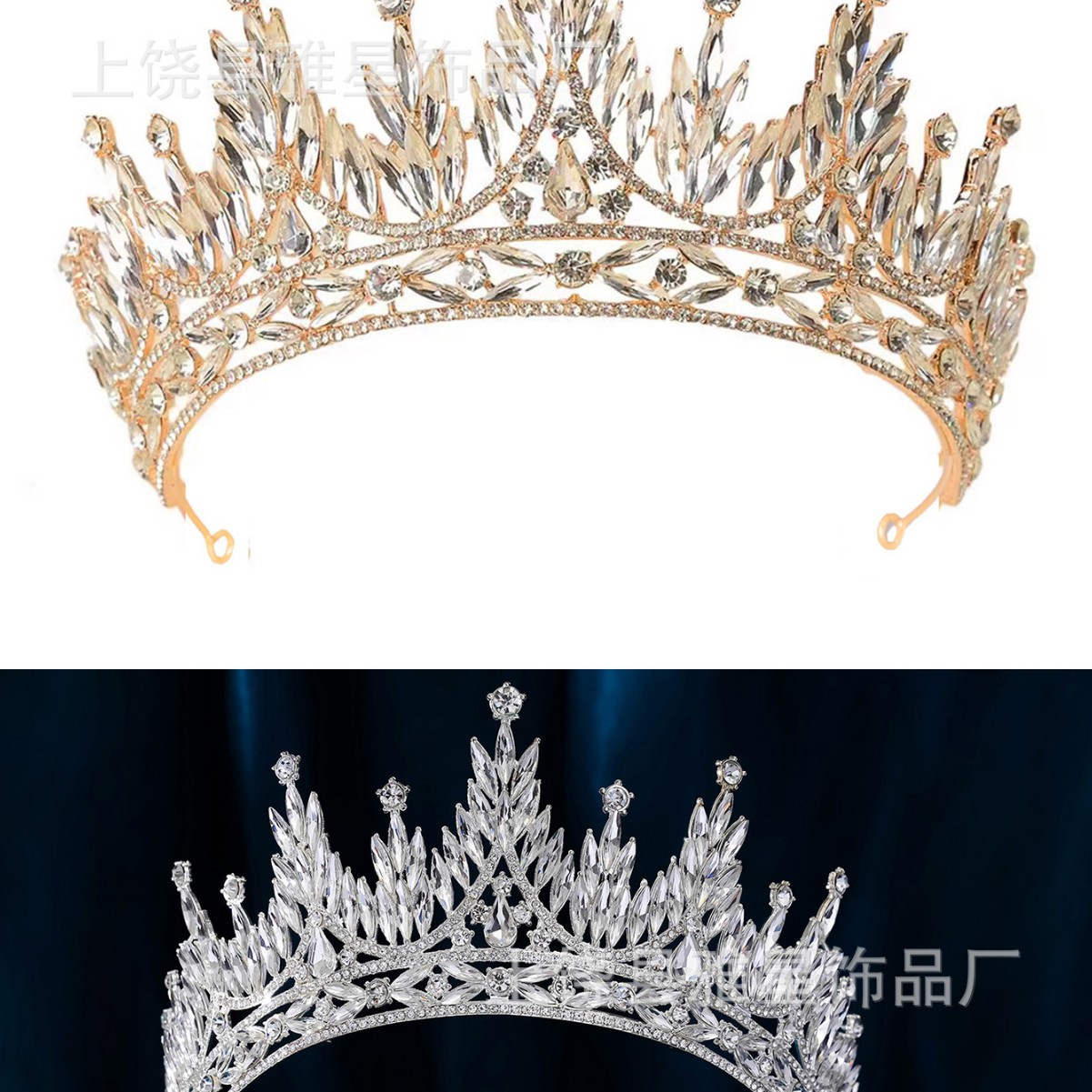 New diamond silver princess headwear, grand wedding dress, super glittering crystal, luxurious goddess bride wedding crown details Picture