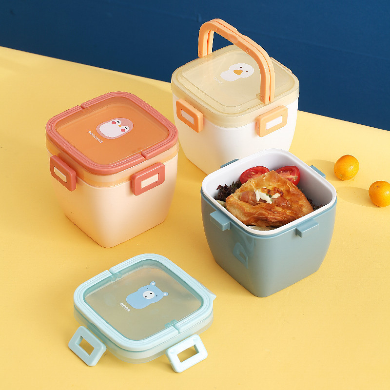 Cute and fun cartoon hand-held square lunch box for children and students, outdoor picnic portable snack box, double-layer bento fruit box
