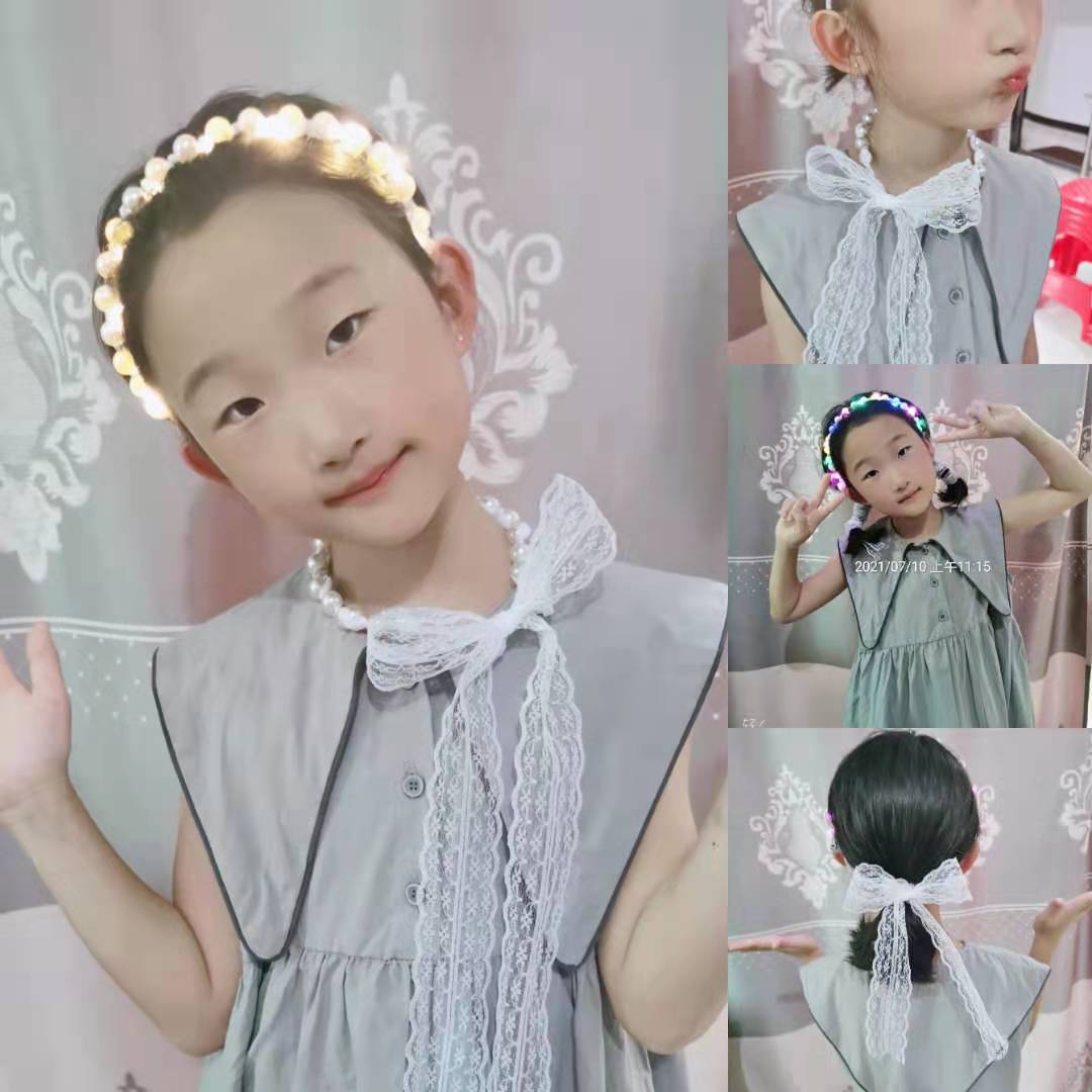 新品发光头纱发光发箍珠子发带发箍绑发蕾丝珍珠头饰街头拍照