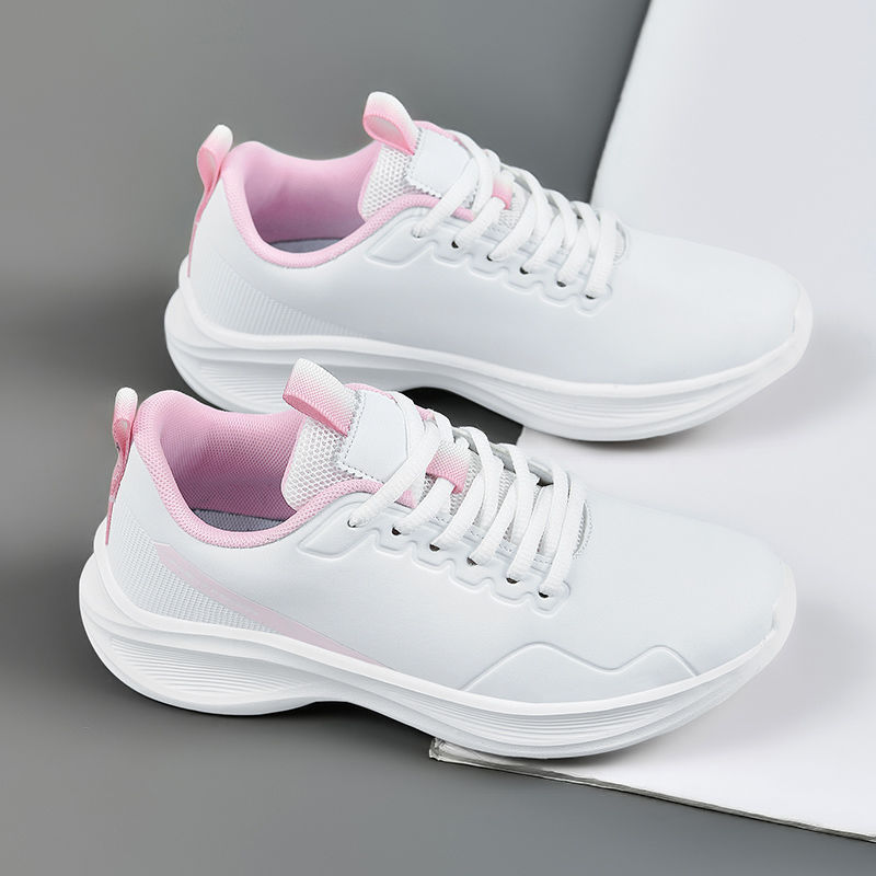 冬季运动鞋女鞋2025春秋款皮面防水运动鞋轻便软底休闲校园跑步鞋