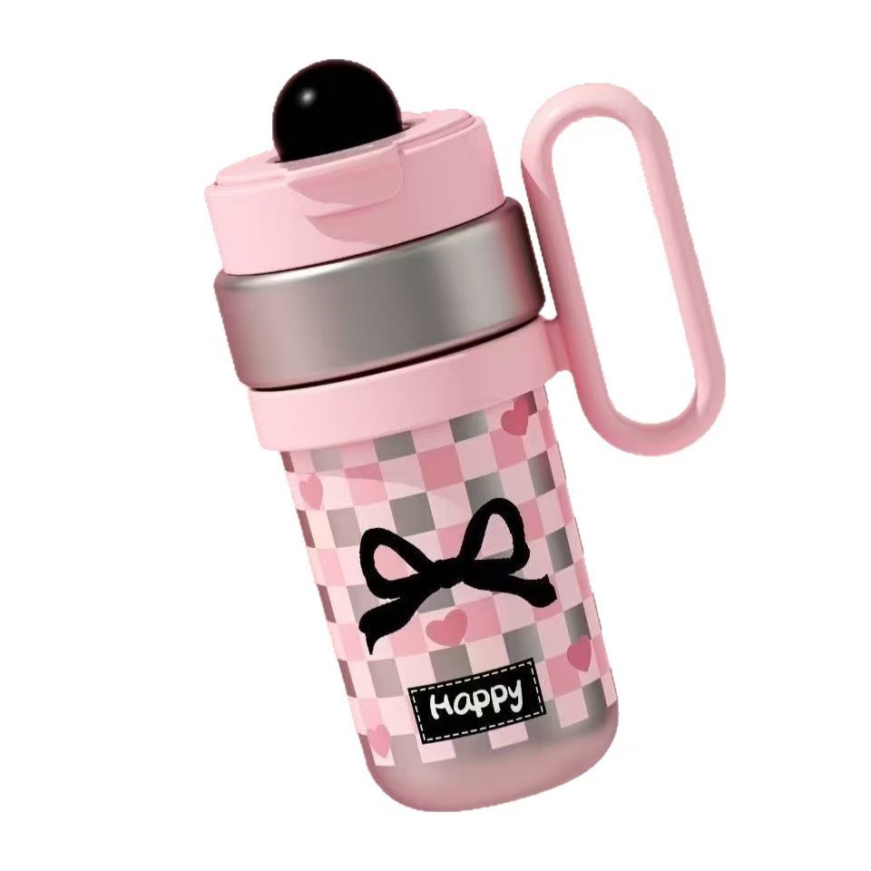 316 stainless steel insulated cup, portable shoulder strap, handle cup, high appearance level, cartoon large capacity, with straw, double drinking cup Item Picture