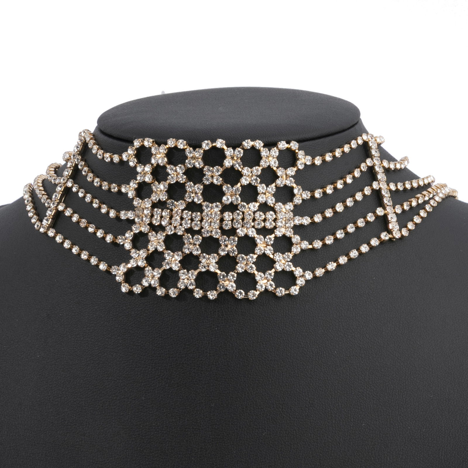 Retro hollowed-out necklaces with rhinestones, cross-border best-selling necklaces, exaggerated stage catwalk necklace accessories manufacturer supply details Picture