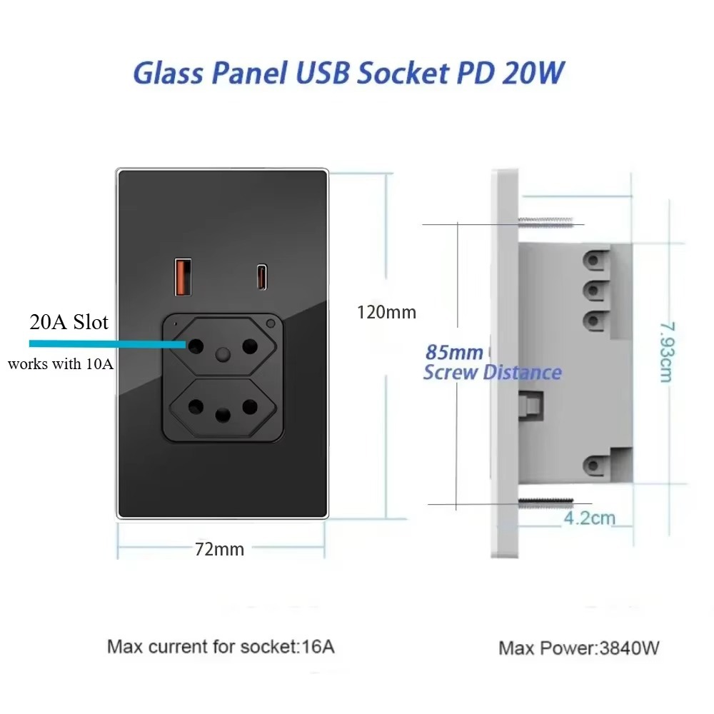 WiFi Smart Tuya Brazilian USB wall socket glass panel Remote wireless control compatible with Google Home details Picture
