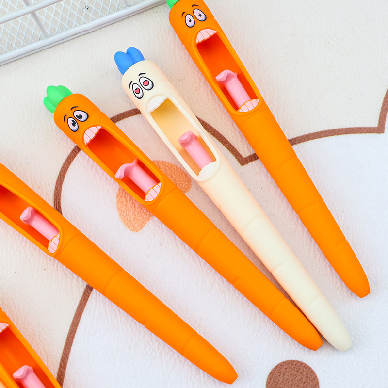 创意尖叫萝卜搞怪造型中性笔个性按动萝卜舌头出芯速干刷题签字笔细节图