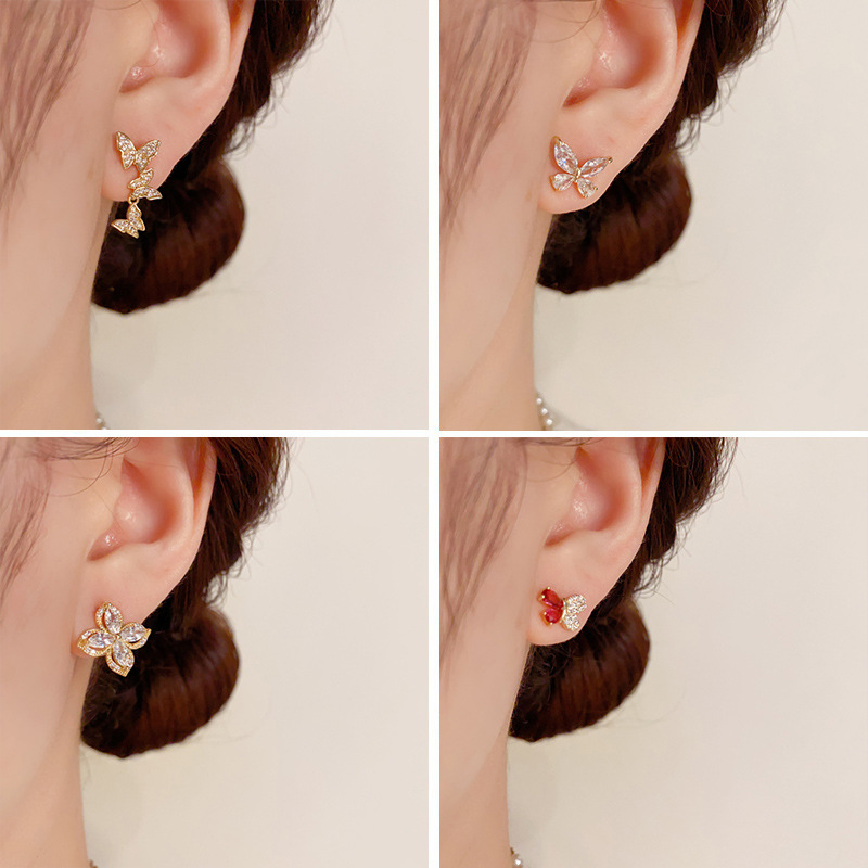 两件套组合套装 精致时尚百搭微镶锆石耳钉夏季小清新简约锁骨链详情图4