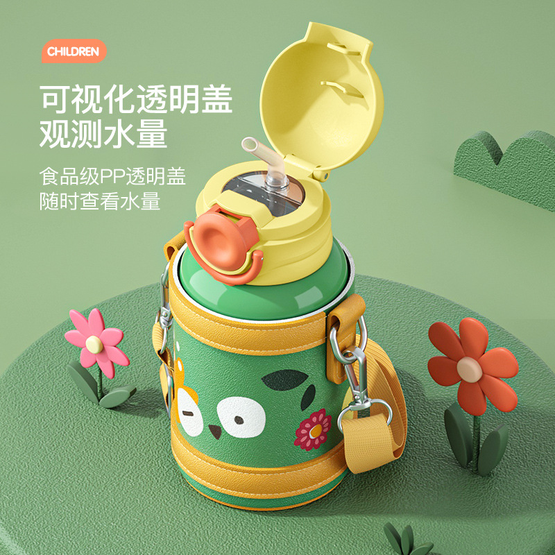 永康316L不锈钢儿童保温杯男女学生双盖水杯便携背带礼盒批发定制细节图