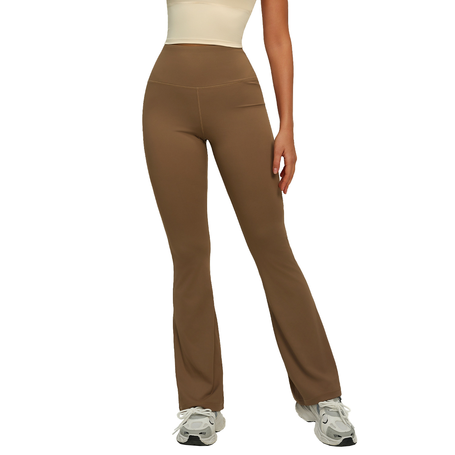 Cross-border high-waisted hip-lifting flared pants, nude yoga pants, Pilates sports, slightly flared fitness pants Specification drawing