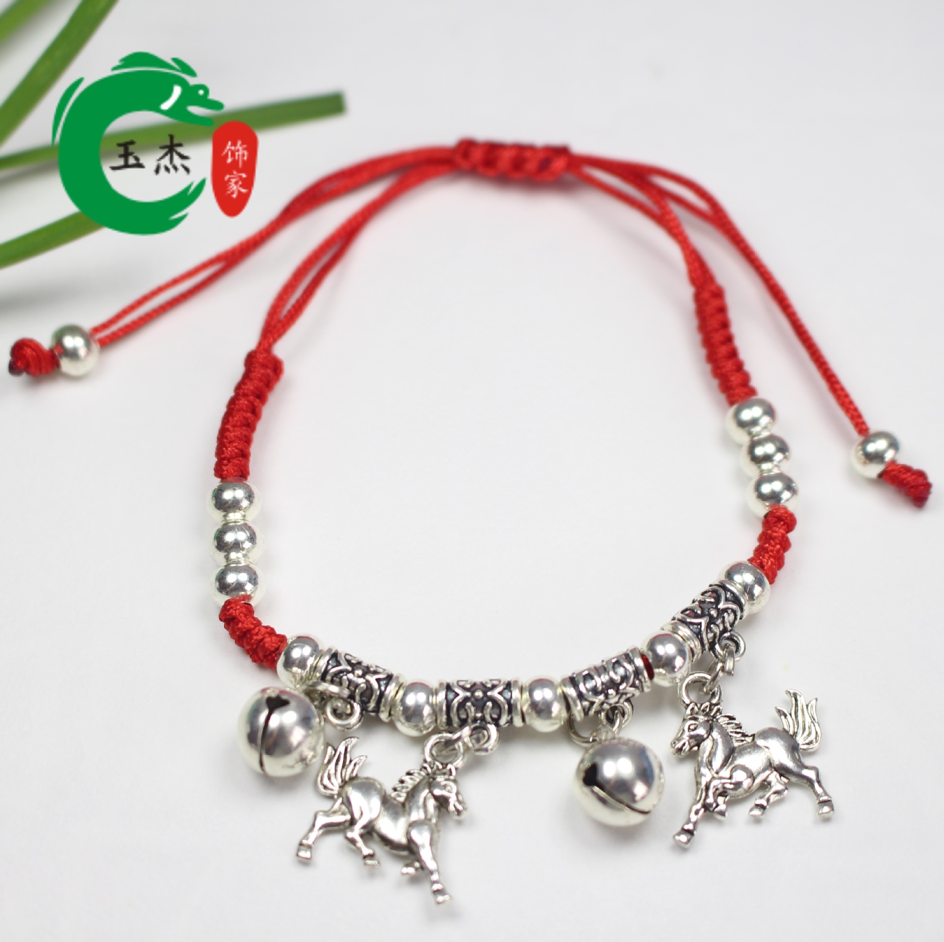 Hand-woven red string bracelet of the 12 Chinese zodiac signs, imitation Tibetan silver red string bell foot chain, Snake Year bracelet details Picture