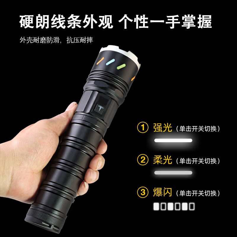 Wholesale of the new cross-border ultra-bright white laser flashlight TYPE-C Fast-charging electric display emergency charging flashlight Specification image