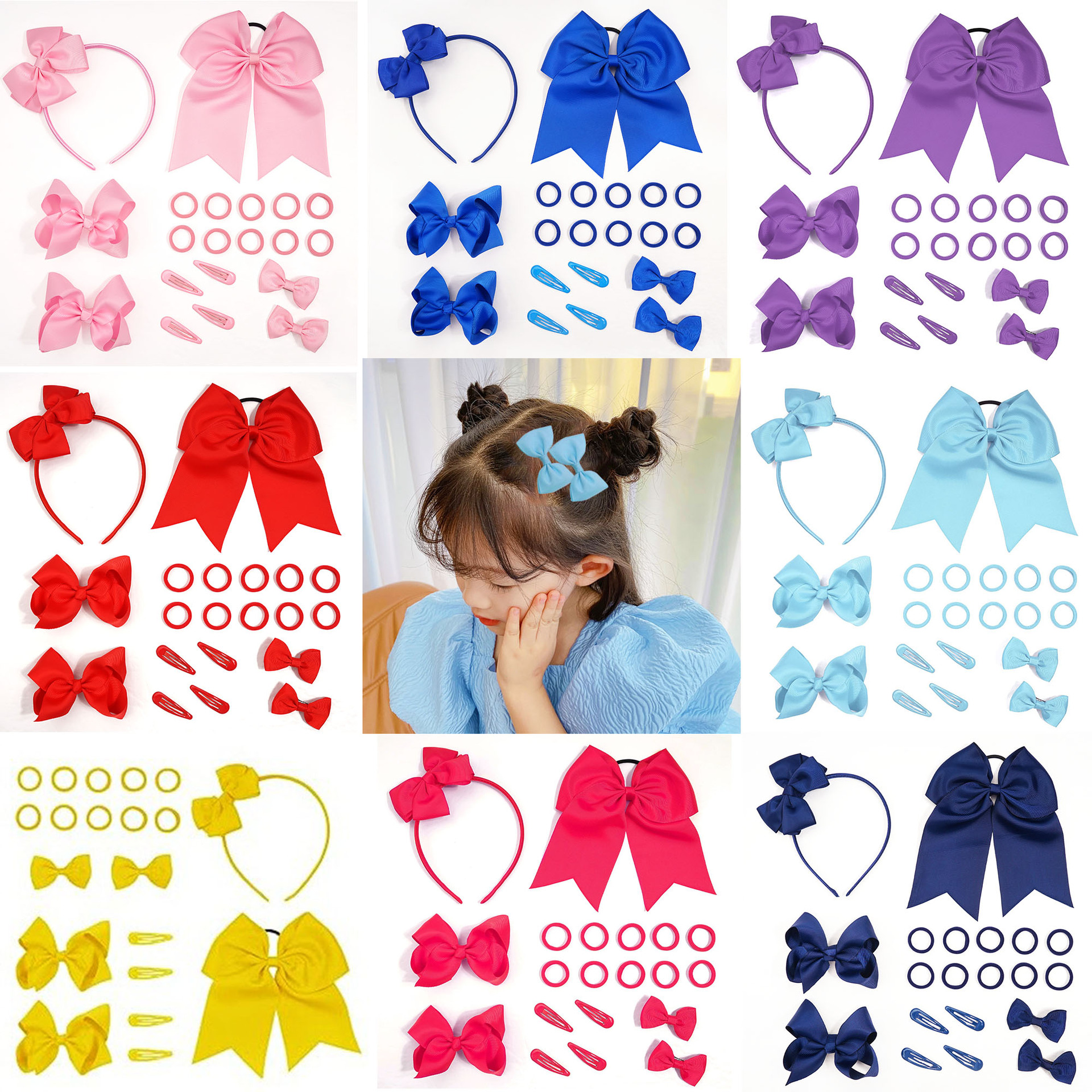 The popular red bow hair clip and hair band set in Europe and America, the trendy big swallow tail hair rope and hair band, and New Year and festival hair accessories Item Picture
