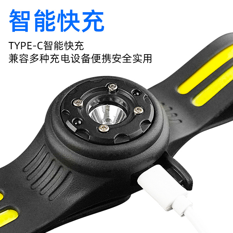 Induction headlight, LED head-mounted dual-light source night fishing headlight, USB charging running light, silicone headlight, strong light Specification image